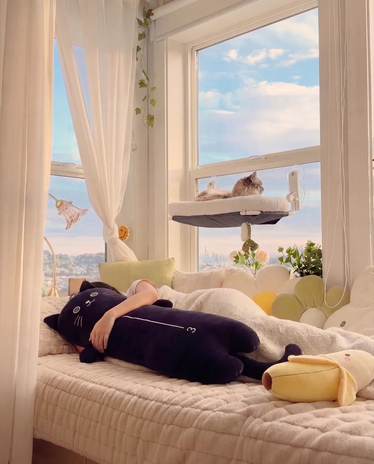 Cozy bedside lifestyle scene with Mimi