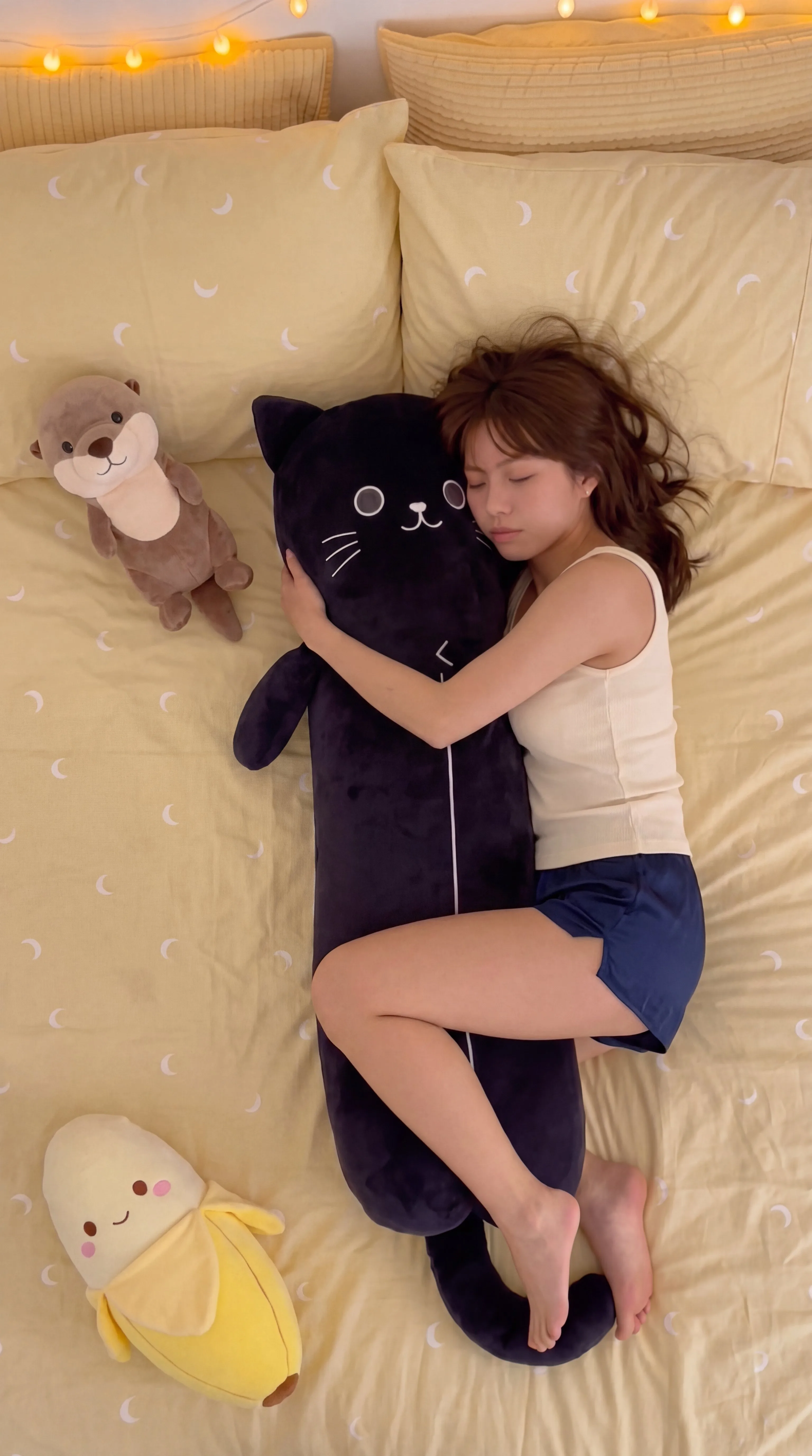 Sleeping with Mimi cat body pillow